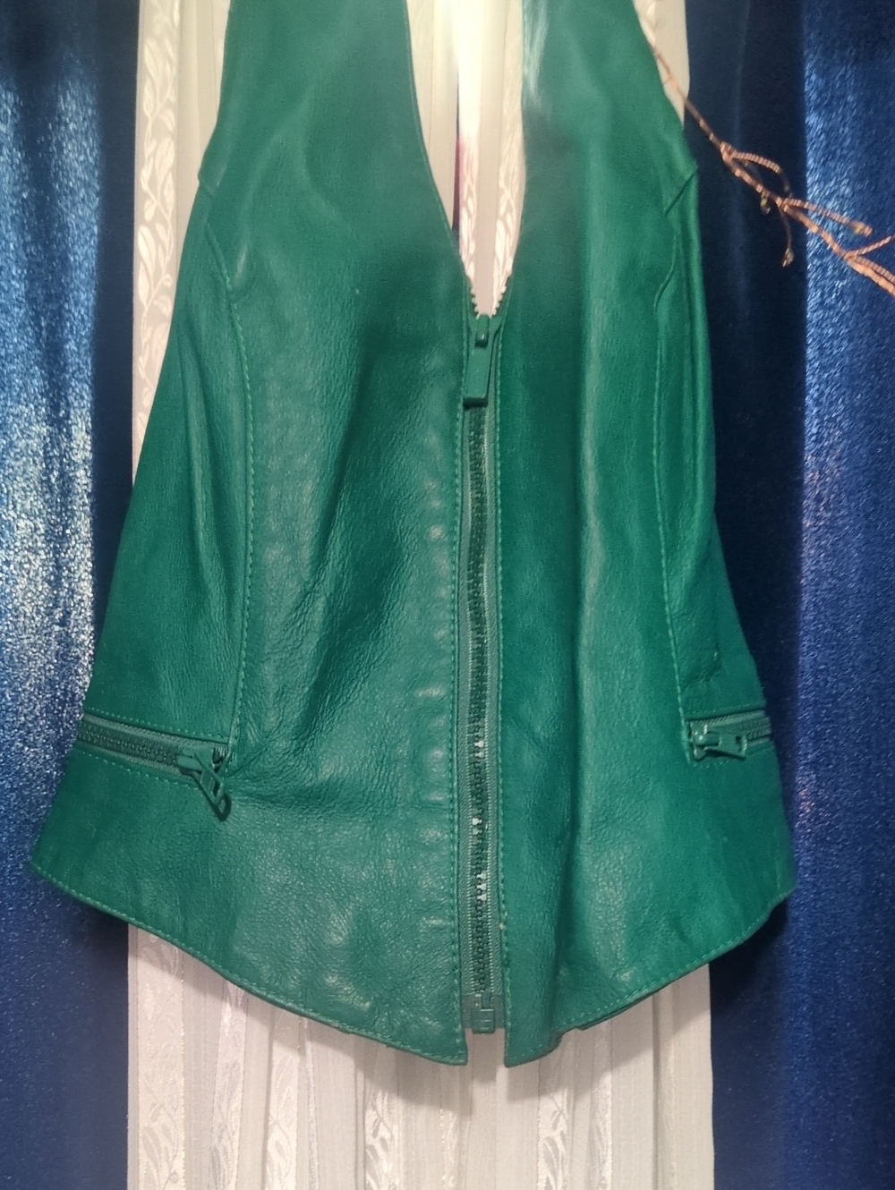 Wilson Teal Green Leather Sleeveless Vest with Front Zipper